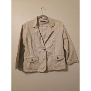 Beige Corduroy Fitted Blazer Jacket Y2K Neutral Cropped Utility Jacket M